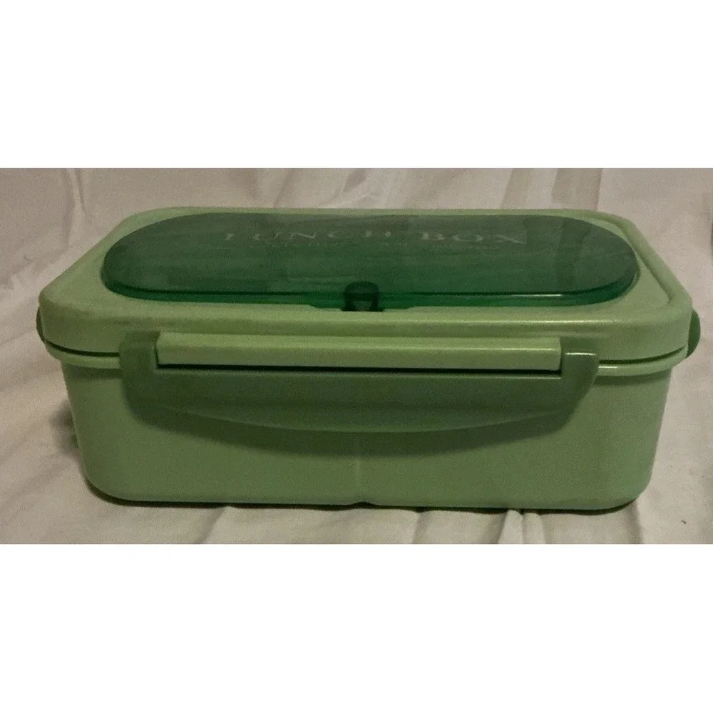 Lunch Box Avacado Green Plastic Utensils Chopsticks‎ Fork Knife Spoon Snap Sides
